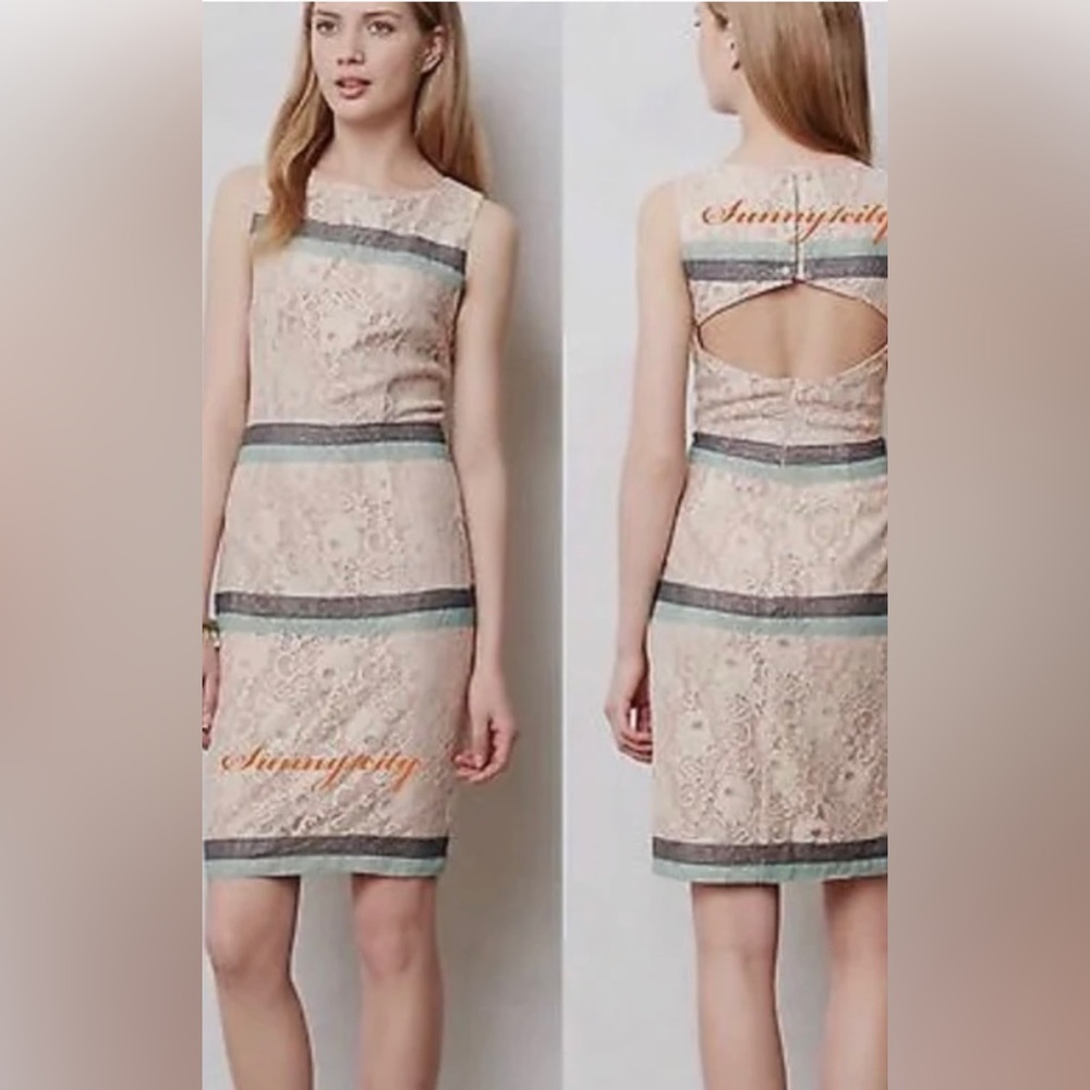 Anthropologie Maeve floral lace dress striped out out back size small.